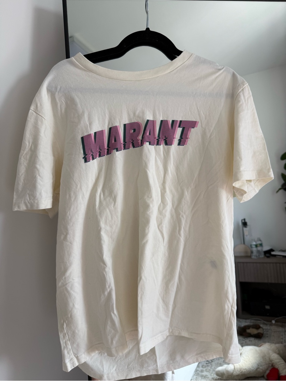 Isabel Marant Cream Tee with Pink Logo